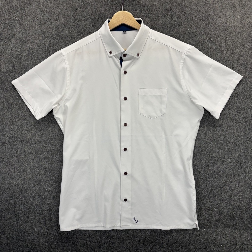 State and Liberty Shirt Mens Large White Short Sleeve Dress Collar Button Down